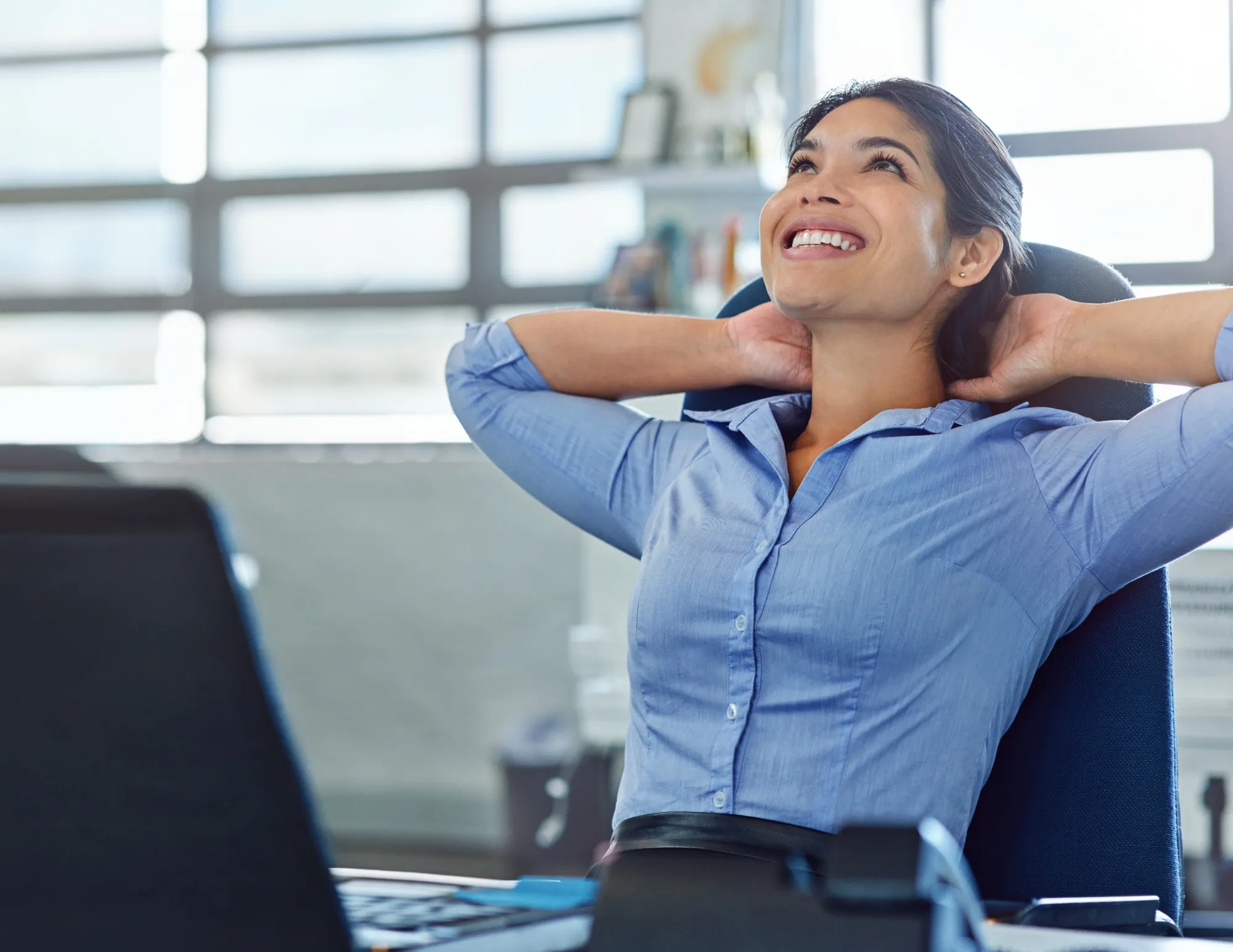 Woman relaxing at work